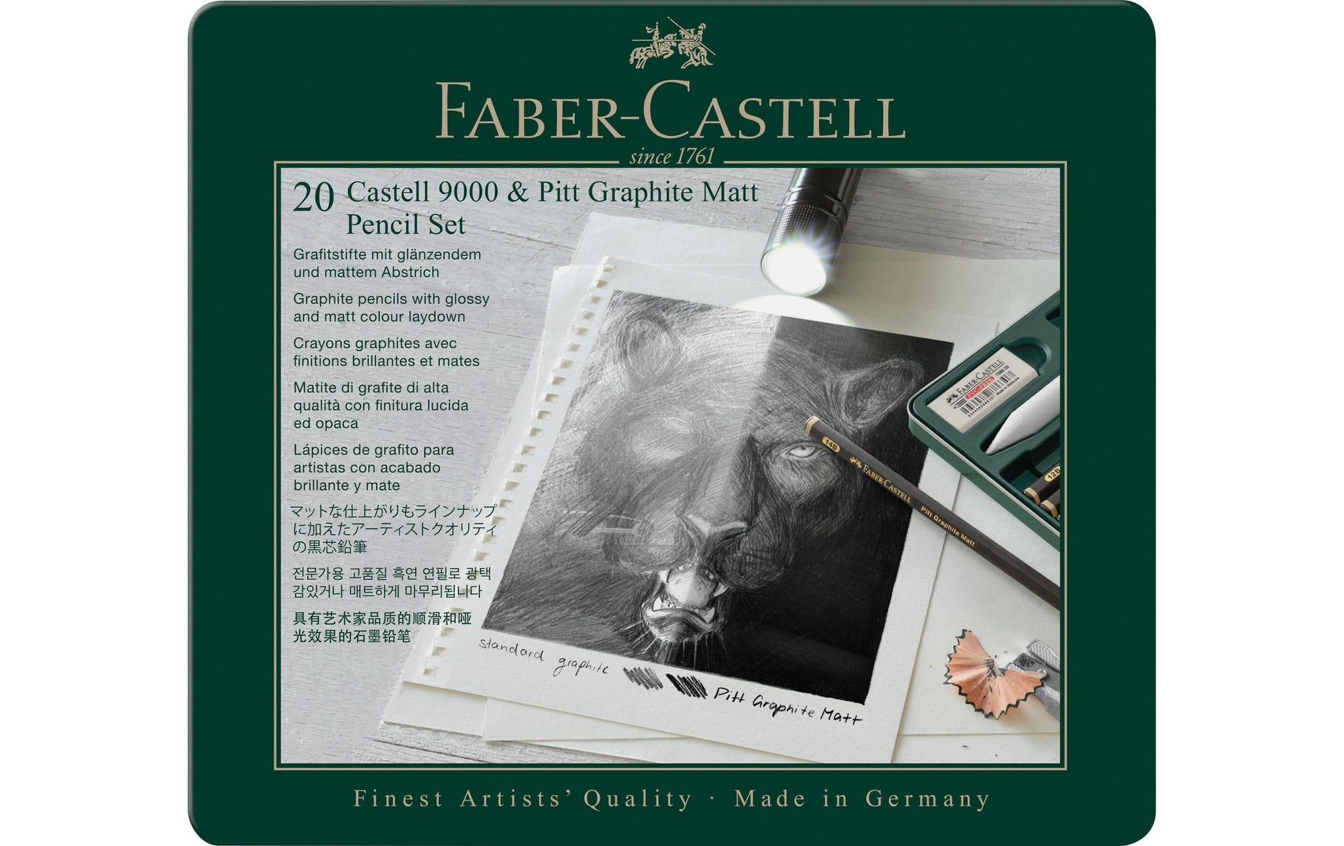Faber-Castell Pitt Graphite Matt & Castell 9000 Graphit-Set, 14B–B, Metalletui – 20-teilig