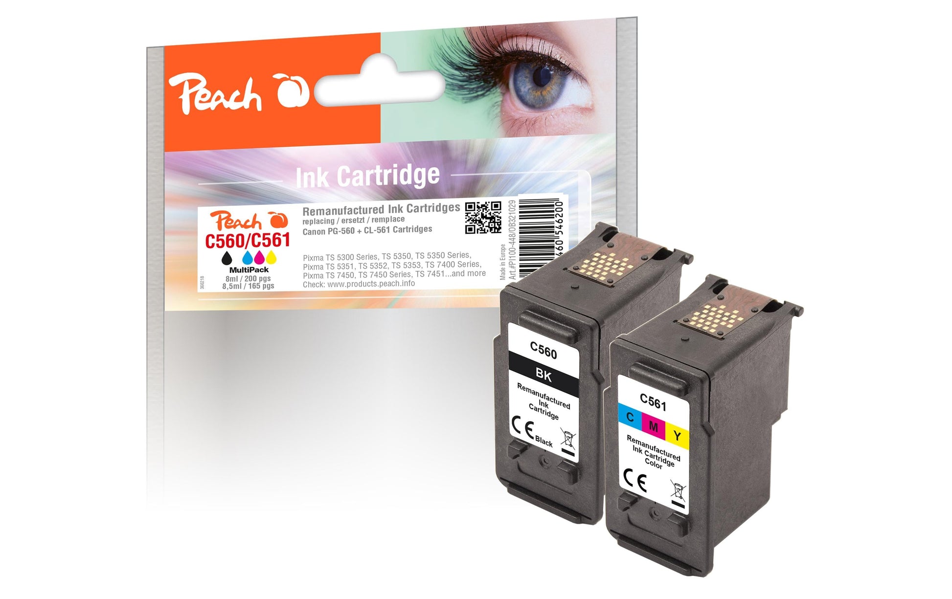 Peach PG-560/CL-561 Tintenpatronen-Multipack, Schwarz/Dreifarbig (Kompatibel) – für Canon Pixma TS 5300/5350