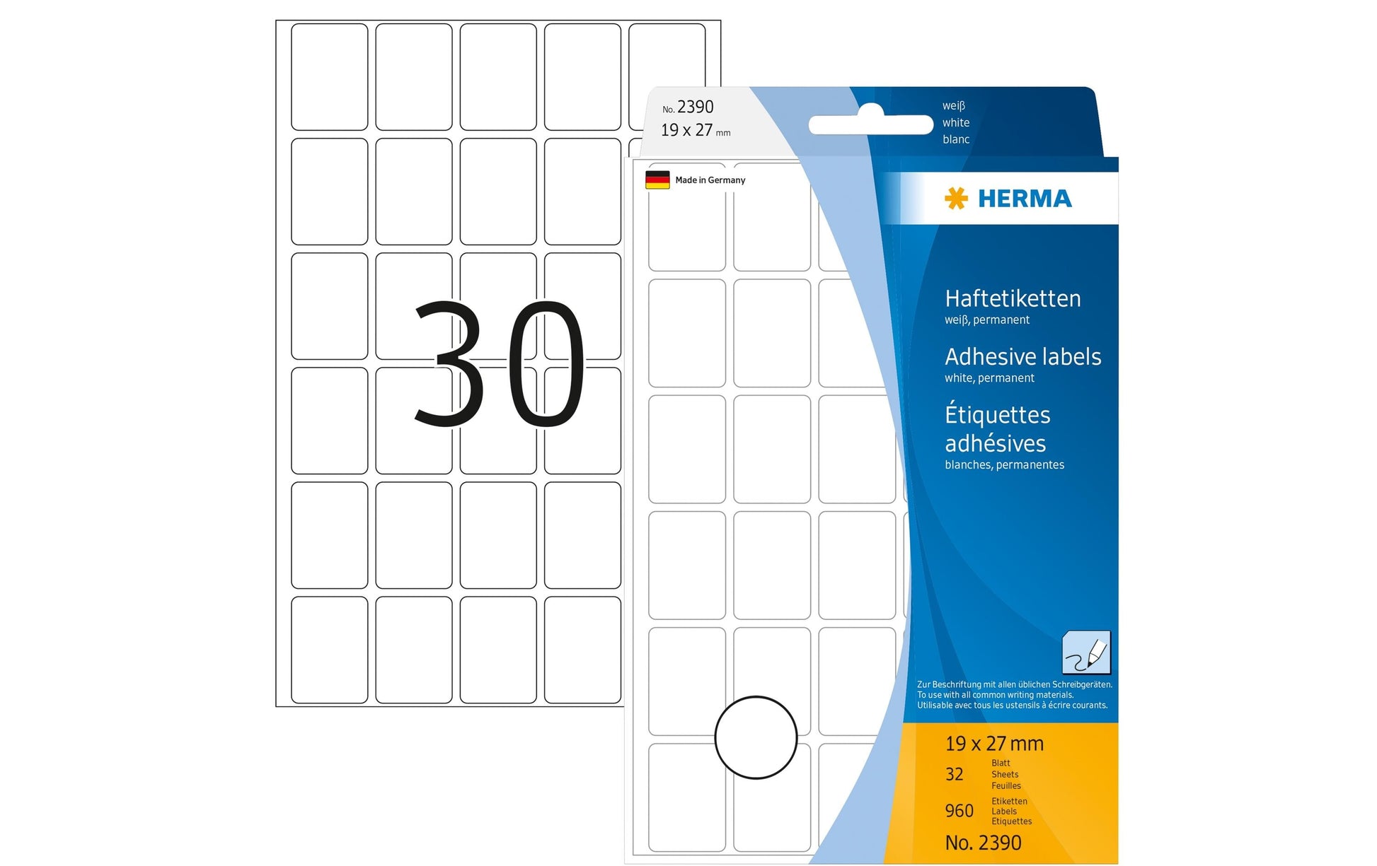 HERMA Schuletiketten – 19 × 27 mm, Abgerundete Ecken, 960 Stk, 32 Bogen, Papier, Permanent Haftend