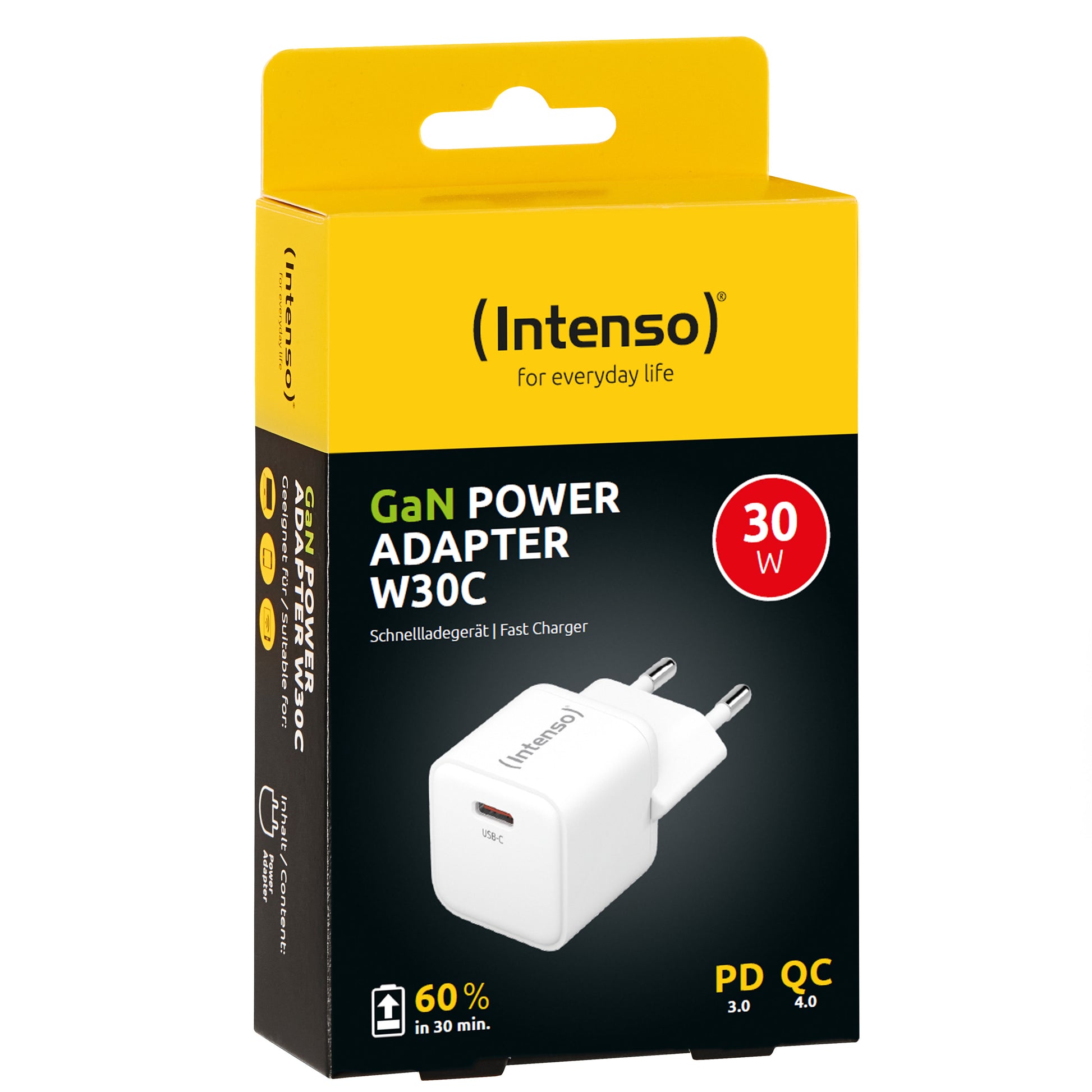 Intenso W30C (7803022) USB-Ladegerät 30 W – USB-C×1, PD, GaN, EU-Stecker (Typ C) – Weiss