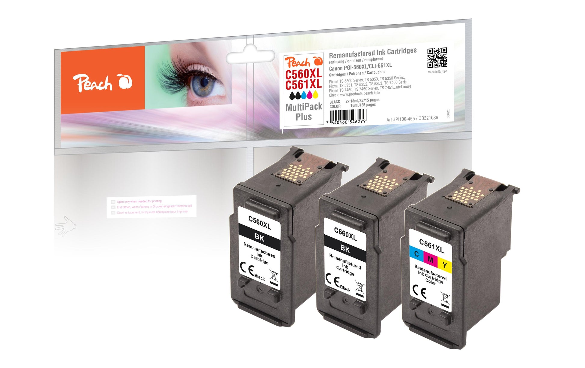 Peach PG-560XL/CL-561XL Tintenpatronen-Multipack, 3er-Set (Kompatibel) – für Canon Pixma TS 5300/5350/5400