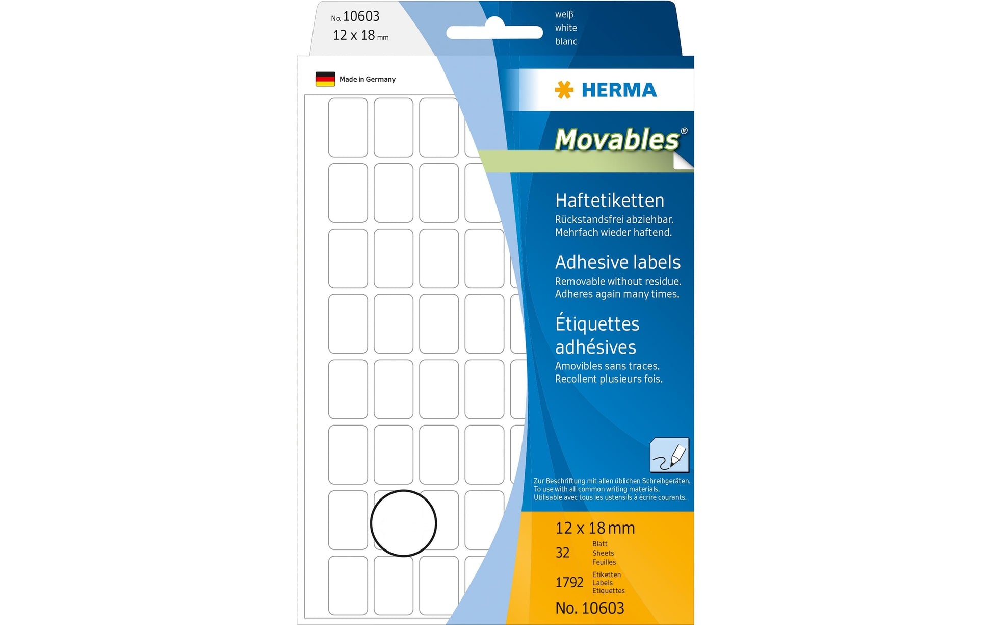 HERMA Haftetiketten – rechteckig 12 × 18 mm, wiederablösbar, weiss, Bogen 111 × 170 mm, 24 Blatt (1'344 Stk.)