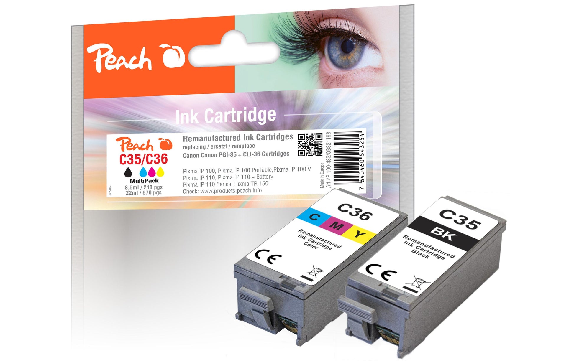 Peach PGI-35/CLI-36 Tintenpatronen-Multipack, 2er-Set (Kompatibel) – für Canon Pixma IP100/IP110/TR150
