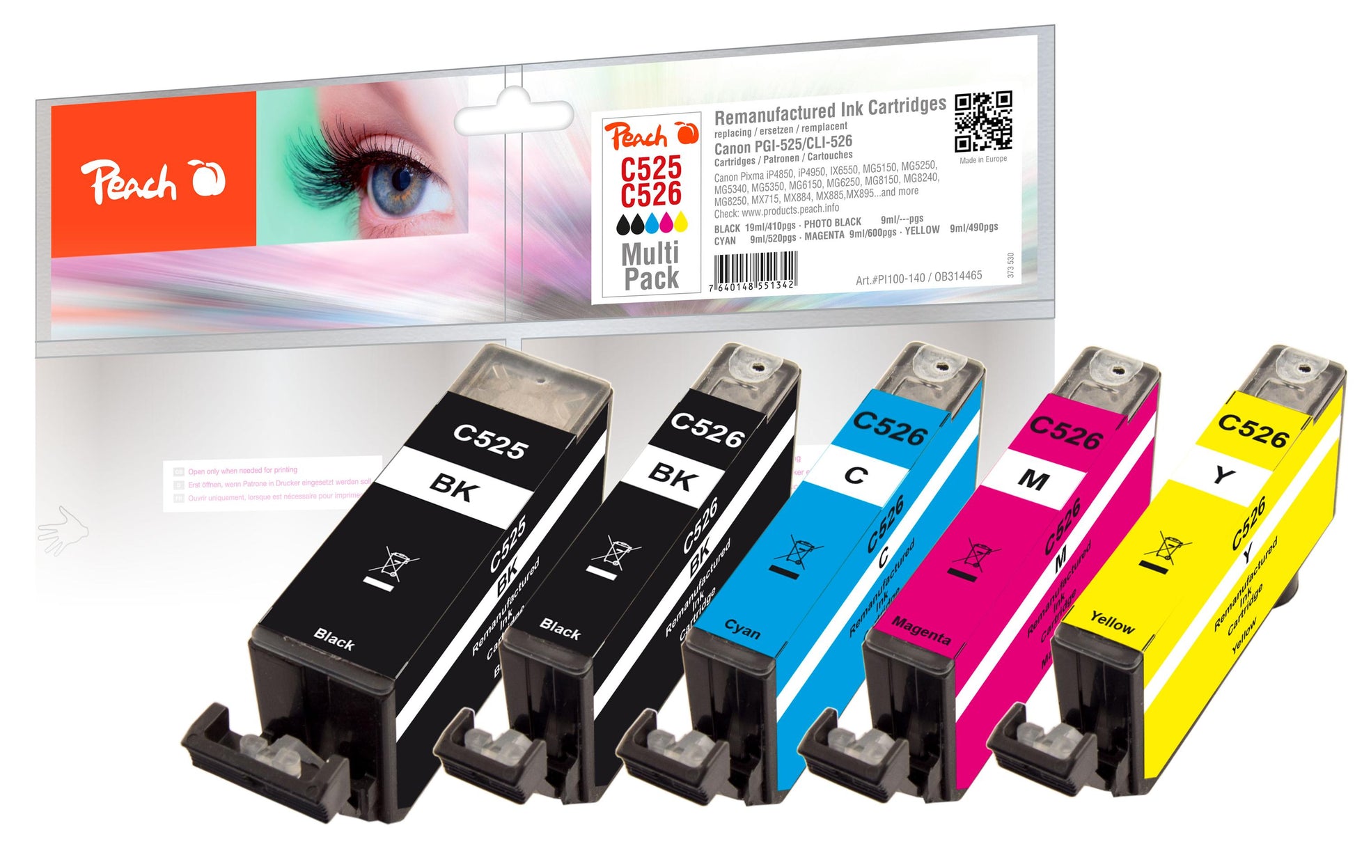 Peach PGI-525/CLI-526 Tintenpatronen-Multipack, 5er-Set (Kompatibel) – für Canon Pixma MG 5140/5150 …