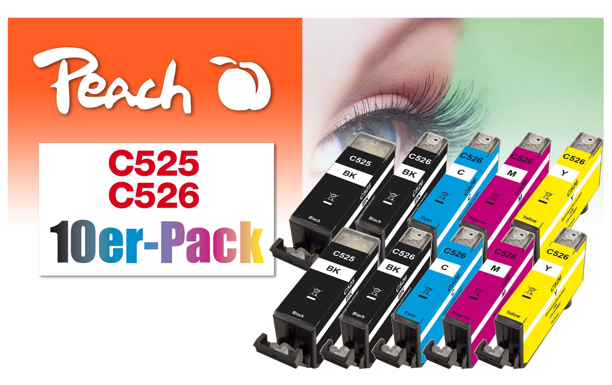 Peach Tintenpatronen-Multipack PGI-525/CLI-526, 10er-Pack – für Canon IP 4850, IP 4950, IX 6500 und andere