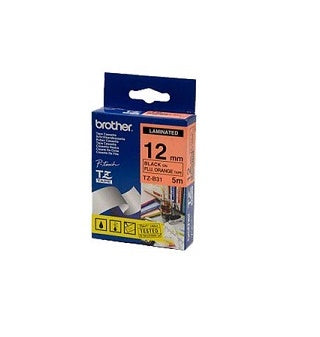 Brother TZ Schriftband – Schwarz auf fluoreszierend Orange – 12 mm × 5 m, laminiert – für Brother P-touch