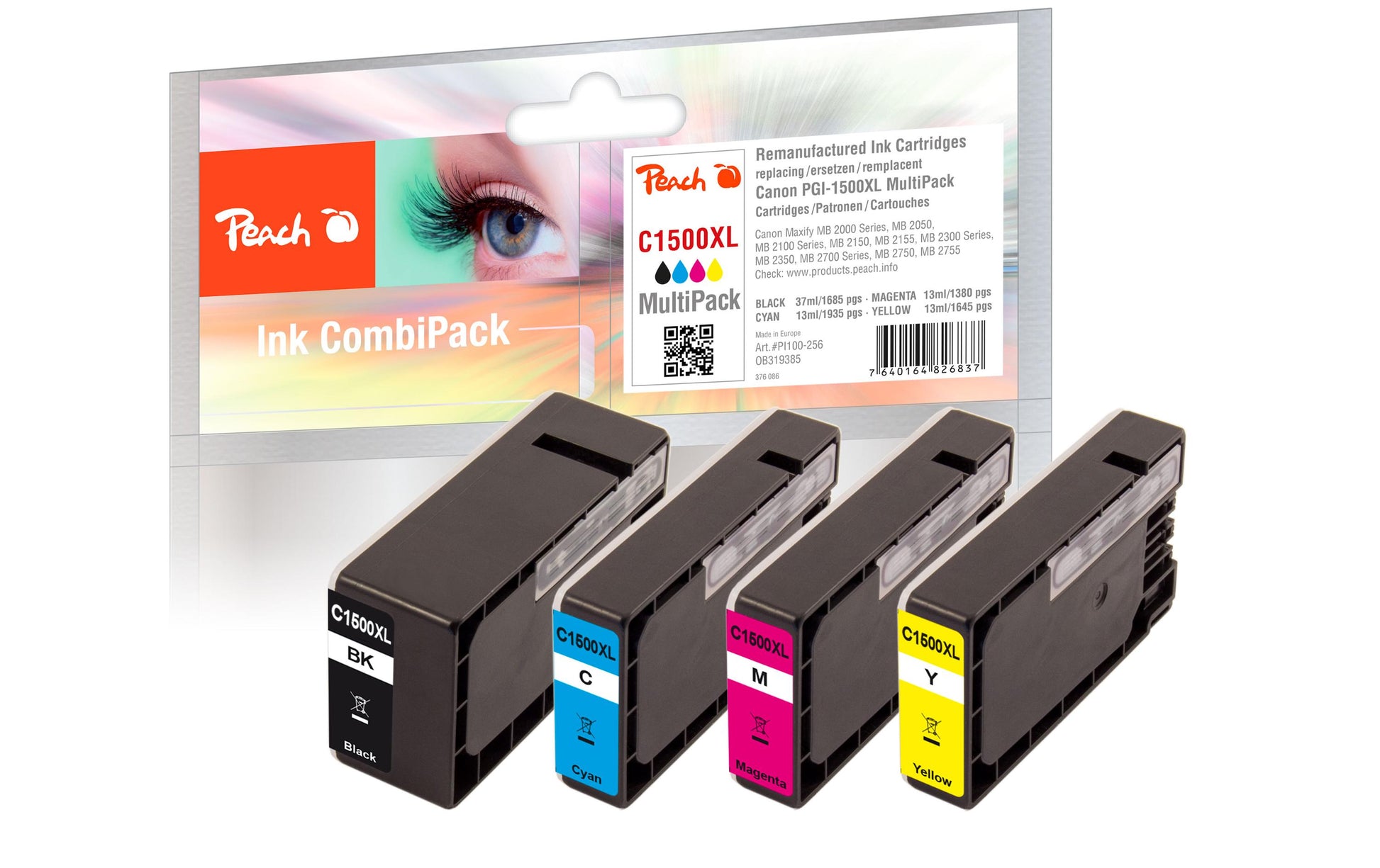 Peach Tintenpatronen-Multipack, Schwarz/Cyan/Magenta/Gelb (Kompatibel) – für Canon Maxify MB 2000/2100 …