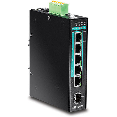 TRENDnet TI-PG541 – Unmanaged L2 Switch – 5× 1G, 1× SFP, PoE+, PoE-Budget 120 W, DIN-Rail