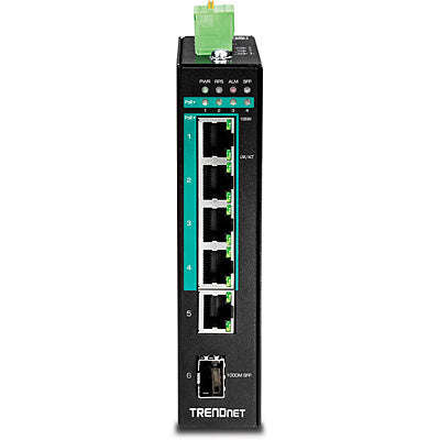 TRENDnet TI-PG541 – Unmanaged L2 Switch – 5× 1G, 1× SFP, PoE+, PoE-Budget 120 W, DIN-Rail