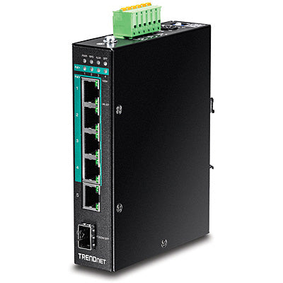 TRENDnet TI-PG541 – Unmanaged L2 Switch – 5× 1G, 1× SFP, PoE+, PoE-Budget 120 W, DIN-Rail