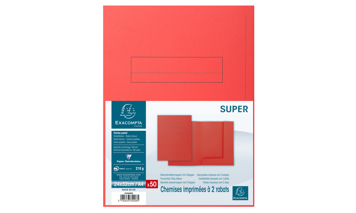 Exacompta Aktendeckel – A4 – Karton – Rot – 240 × 320 mm – 50 Stk.