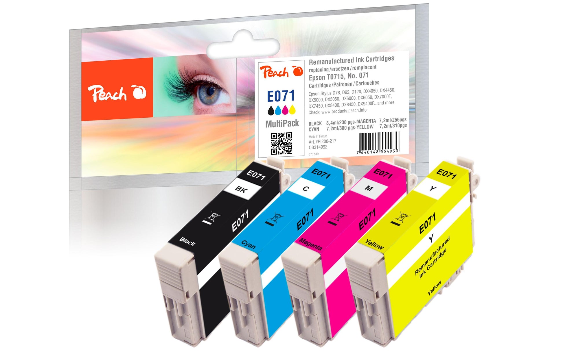 Peach T0715 Tintenpatronen-Multipack, Schwarz/Cyan/Magenta/Gelb (Kompatibel) – für Epson Stylus D 78/92/120…