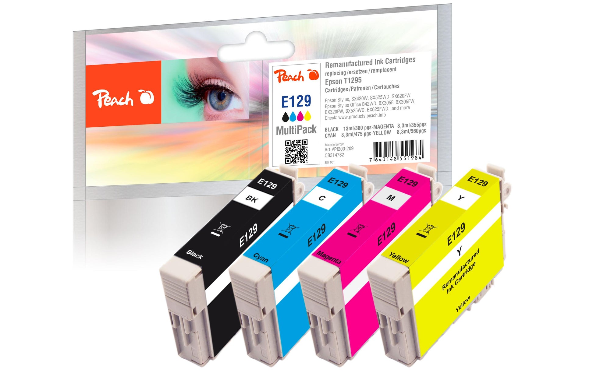 Peach Tintenpatronen-Multipack CMYK, 4er-Pack, kompatibel – für Stylus SX 230, SX 420 W, WorkForce 525 und andere