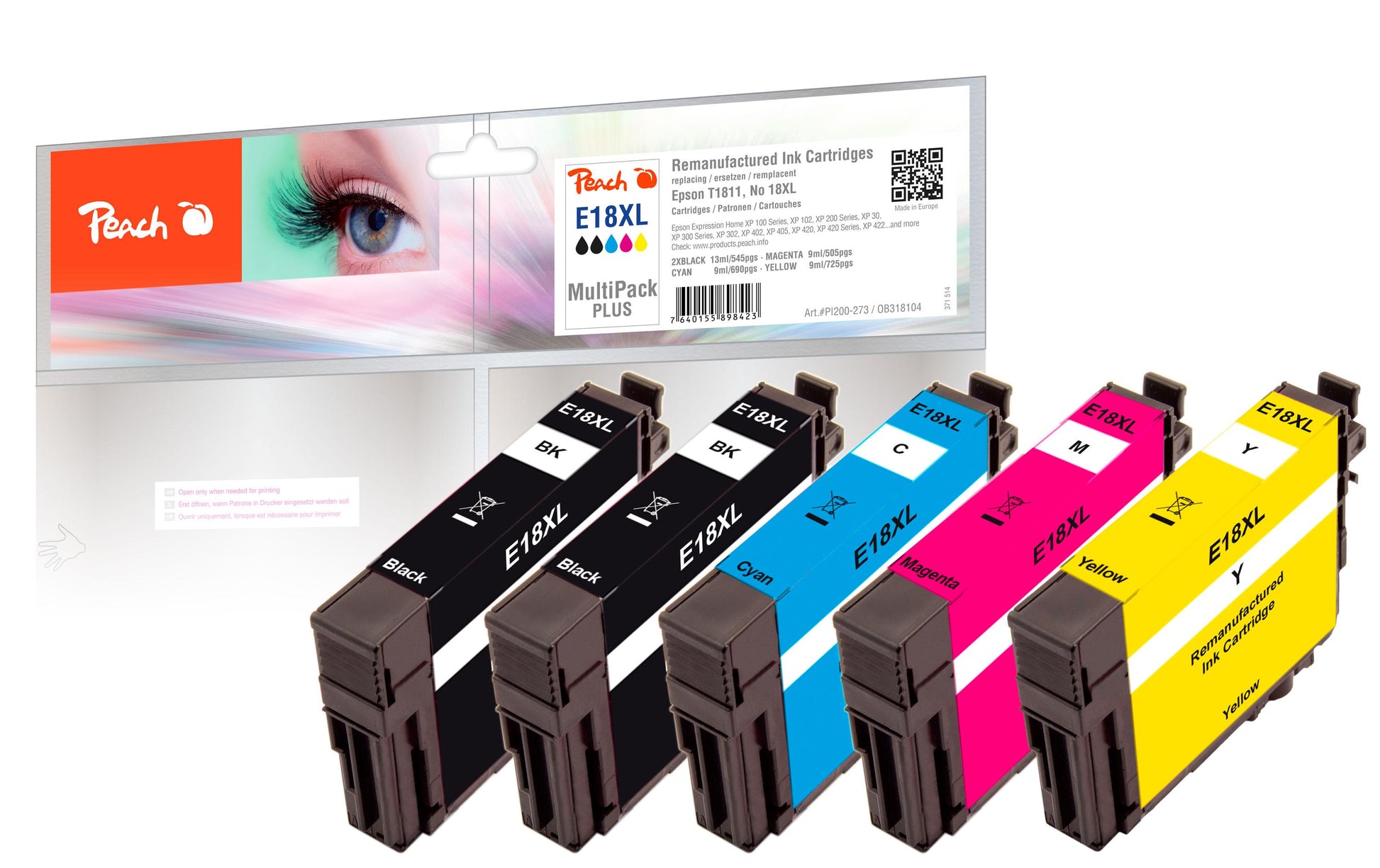 Peach Tintenpatronen-Multipack, XL, 5er-Pack, kompatibel – für Epson Expression Home XP-415