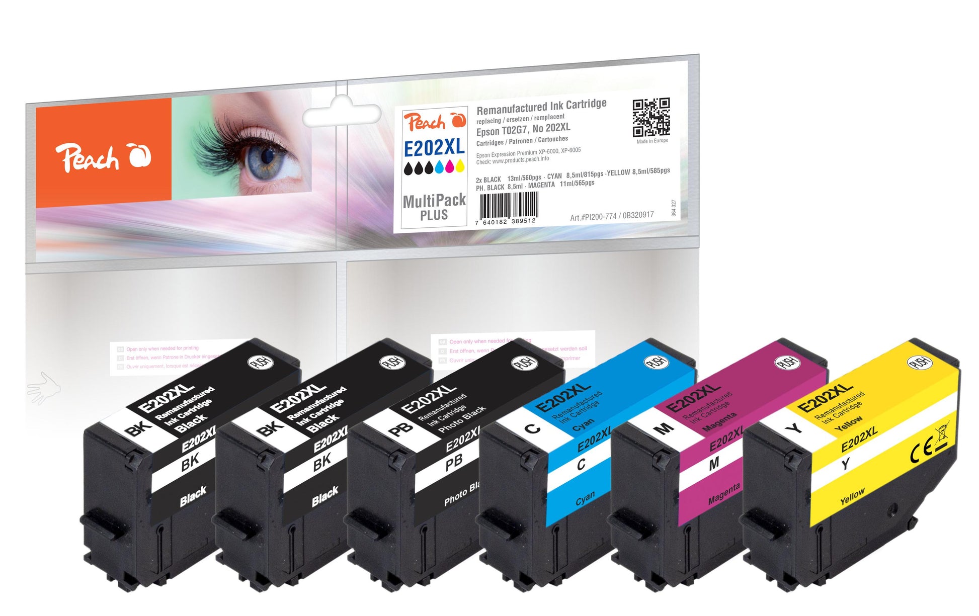 Peach Tintenpatronen-Multipack 202XL (PI200-774), XL, 6er-Pack – für Epson XP-6000, XP-6005, XP-6100 und andere