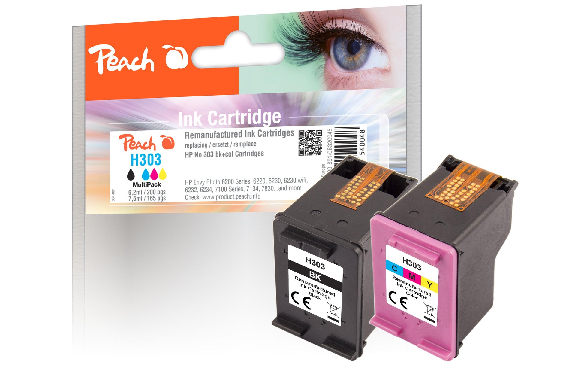 Peach 303 Tintenpatronen-Multipack, Schwarz/Dreifarbig (Kompatibel) – für HP Envy 6200/7100/7200 Serie
