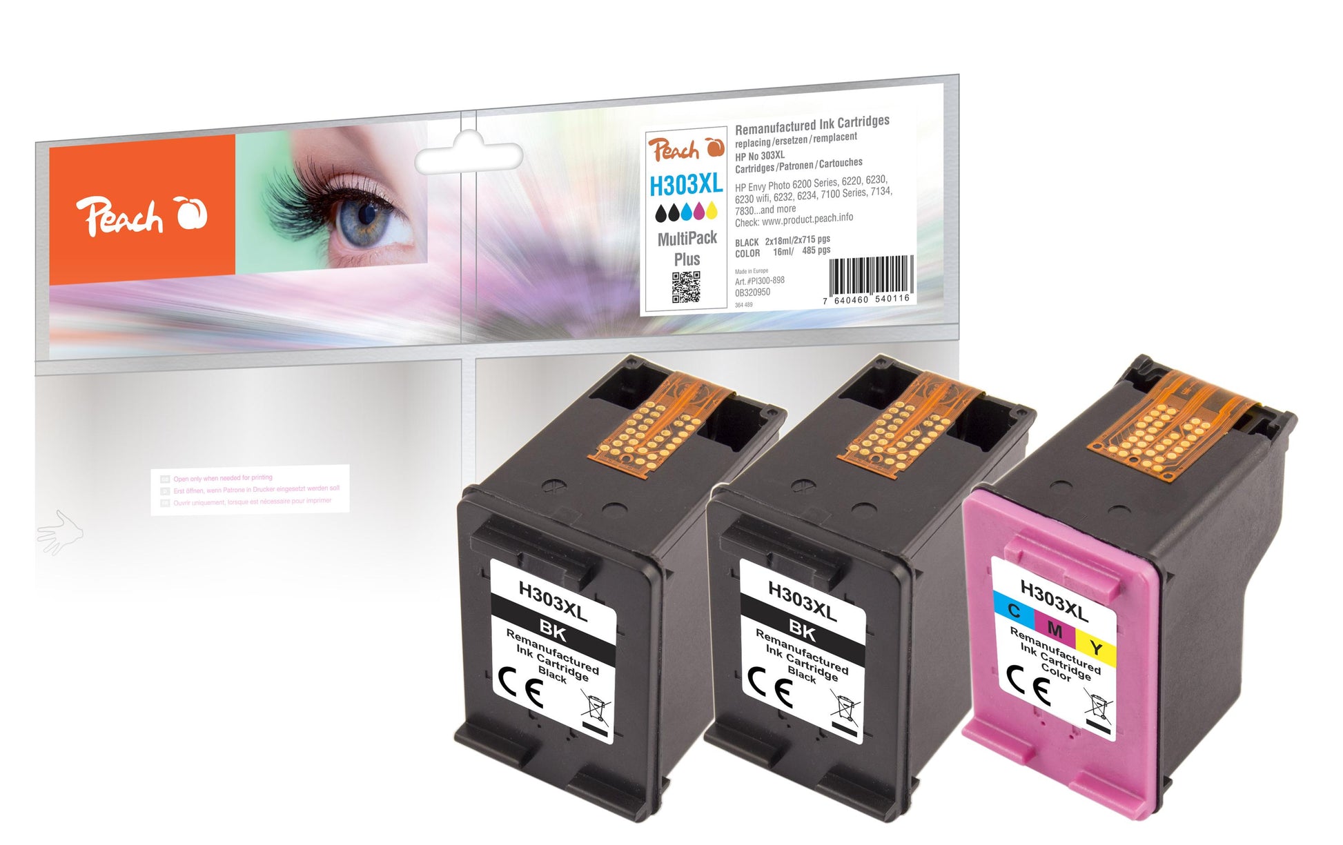 Peach 303XL Tintenpatronen-Multipack, 3er-Set (Kompatibel) – für HP Envy Photo 6200/7100, Tango