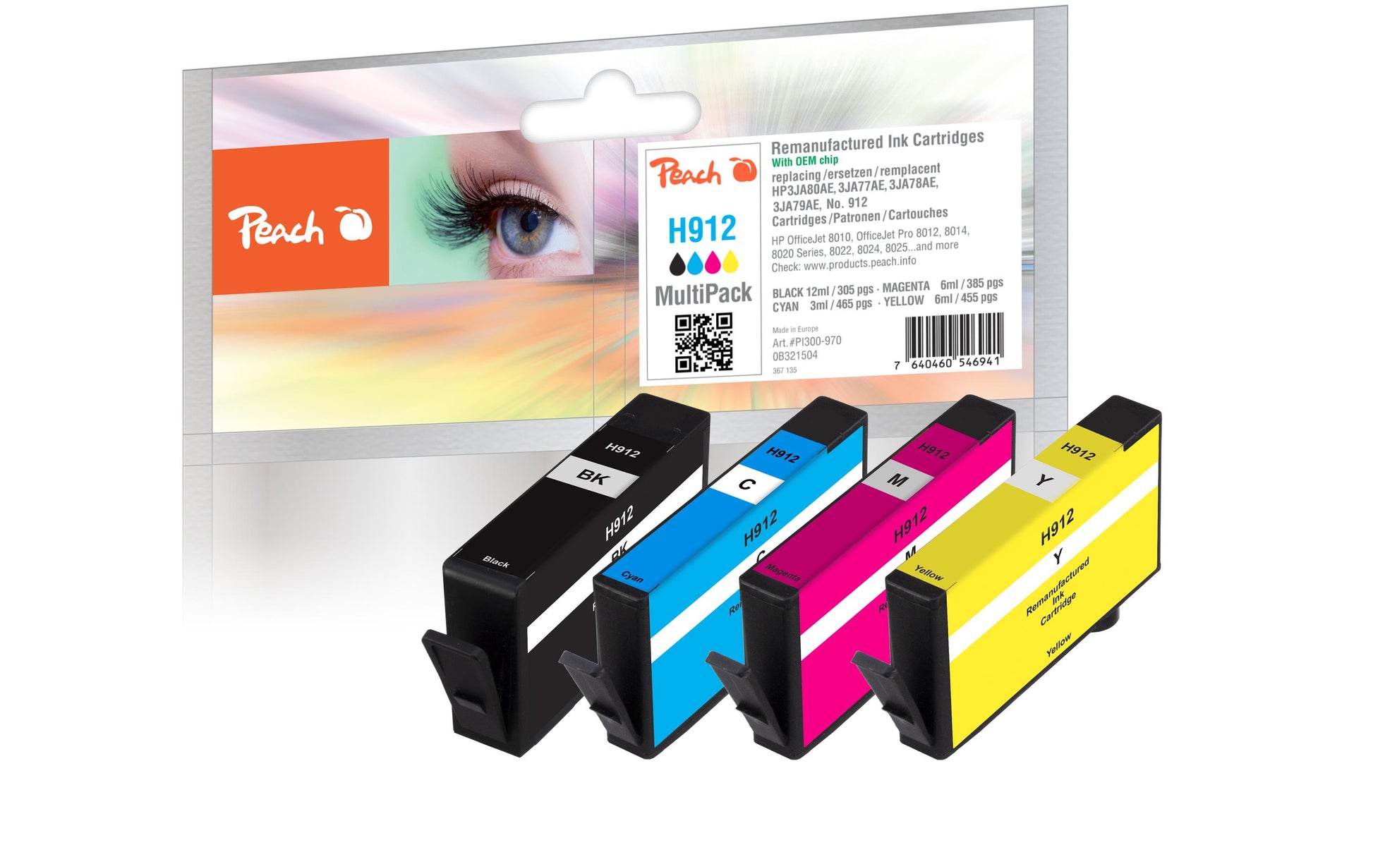 Peach 912 Tintenpatronen-Multipack, 4er-Set (Kompatibel) – für HP OfficeJet Pro 8010/8022/8025 …