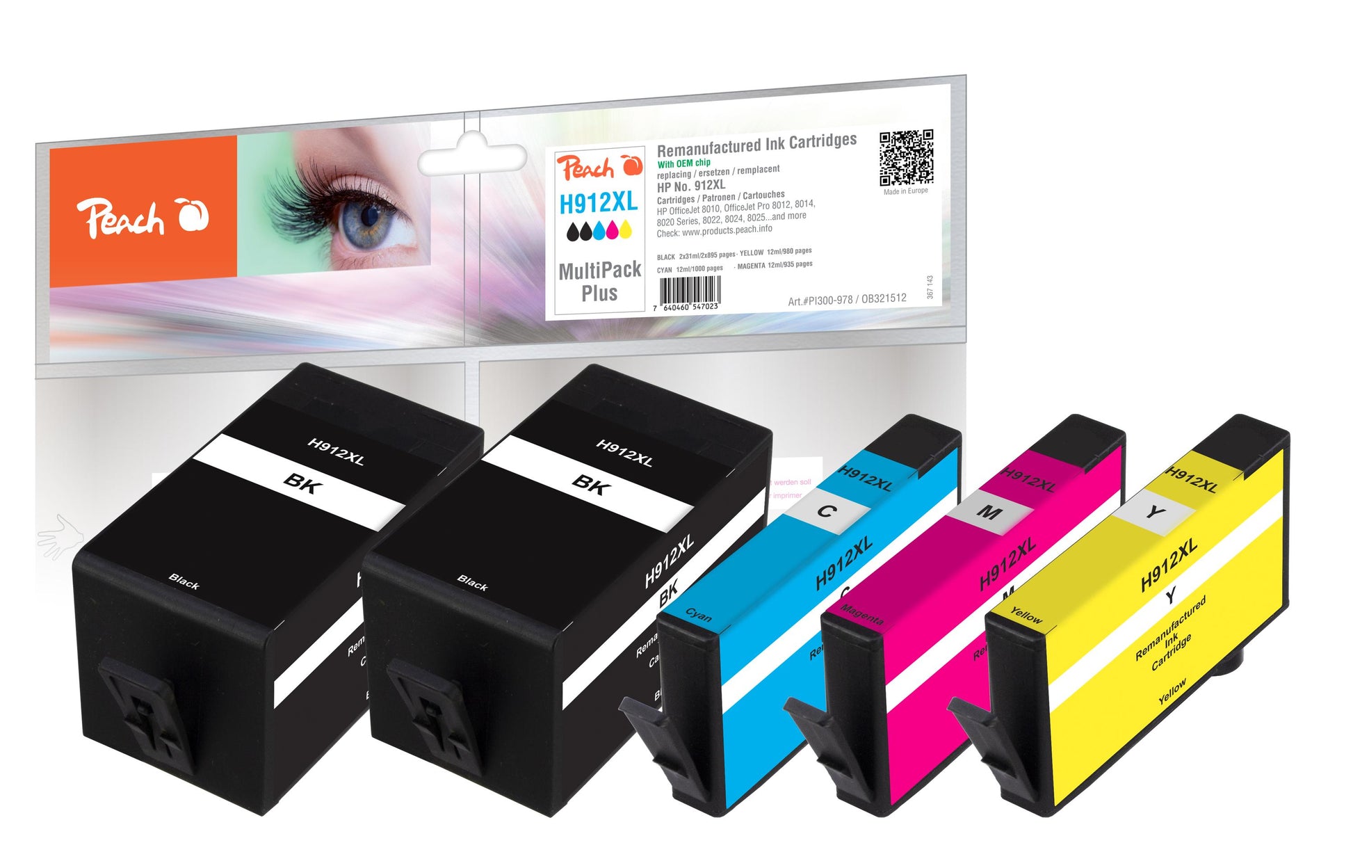 Peach Tintenpatronen-Multipack 912XL, XL, 5er-Pack, kompatibel – für HP OfficeJet Pro 8010, 8012, 8014 und andere