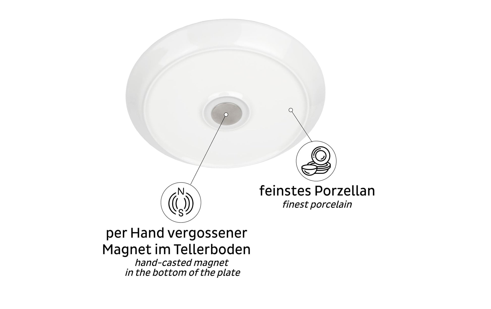 Silwy S0PT-1311-2 Frühstücksteller – Porzellan, weiss, magnetisch, Ø 23 cm, 2 Stück