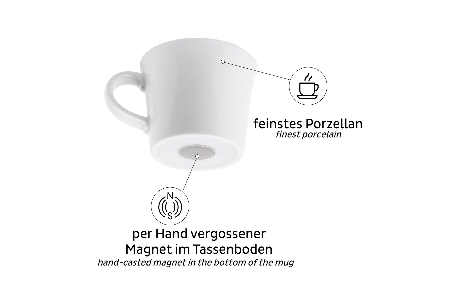 Silwy Espressotasse S070-1404-2-B – 2er Set, 70 ml, Porzellan, Weiss, inkl. 2 Metall-Nano-Gel-Pads