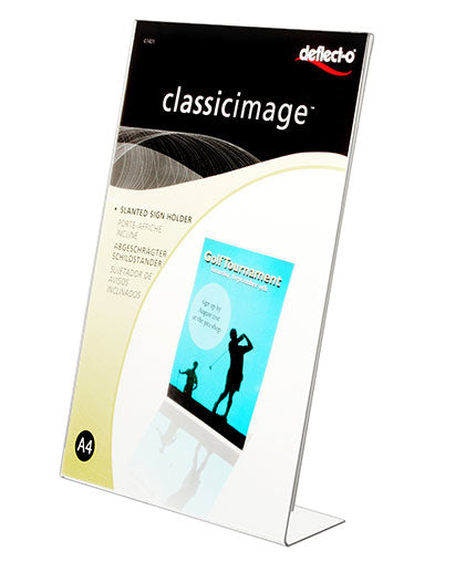 Deflecto Tischaufsteller – für A4 – hoch – schräg geneigt – transparent – Kunststoff – 211×295×65 mm