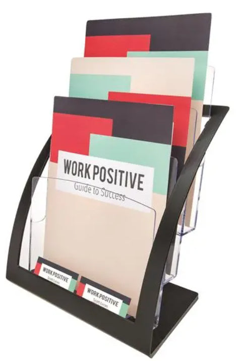 Deflecto Tischprospekthalter Contemporary – für A4 – 3 Fächer – Schwarz/Transparent – ABS-Kunststoff
