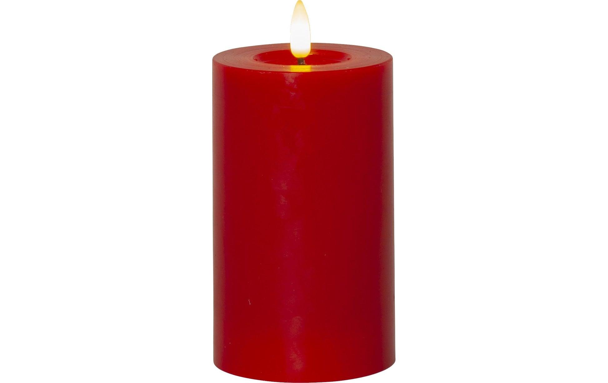 Star Trading LED-Säulenkerze Flamme Flow – Ø 7,5 × 15 cm, 0,01 W, warmweiss, rot, batteriebetrieben, Timer