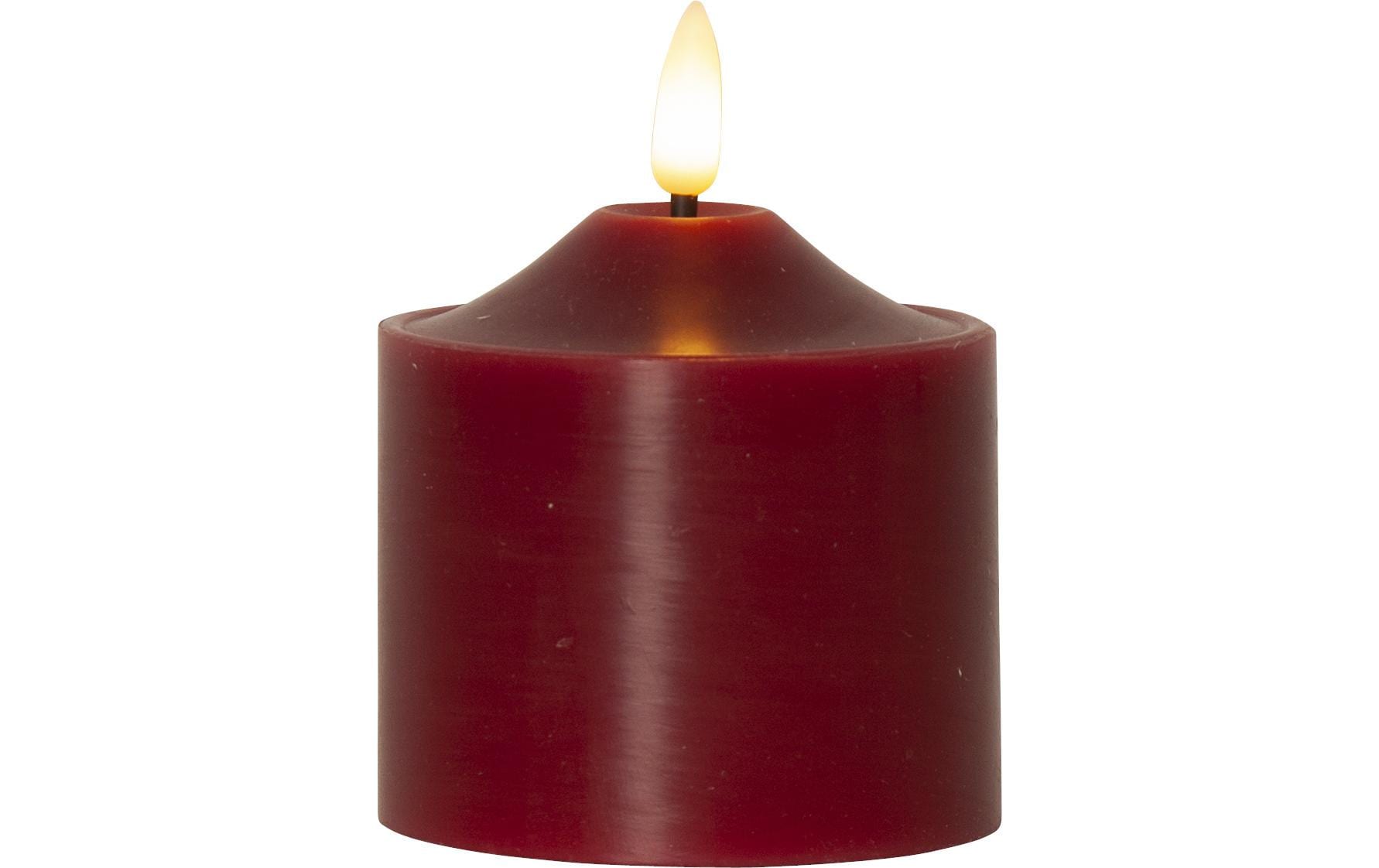 Star Trading LED-Kerze Flamme 061-60 – Ø 7,5 × 9,5 cm, 0,03 W, Warmweiss, Rot, Timer, Batteriebetrieben (2×AA)
