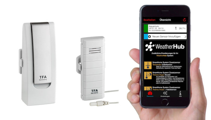 TFA-Dostmann WeatherHub SET2 Temperatur-/Feuchtesensor – Kabelgebunden, −30–60 °C, Innen/Aussen