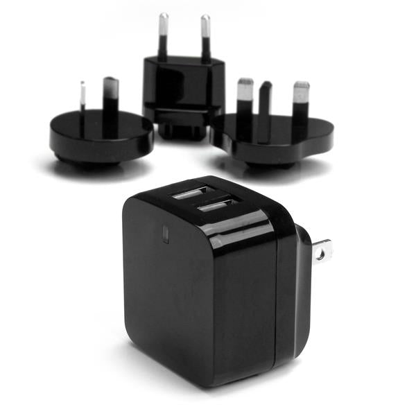 StarTech.com USB-Wandladegerät 17 W – USB-A×2 – AU/EU/NA/UK-Adapter – für Smartphones, Tablets – Schwarz