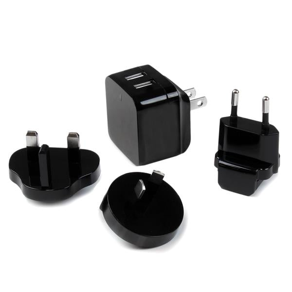 StarTech.com USB-Wandladegerät 17 W – USB-A×2 – AU/EU/NA/UK-Adapter – für Smartphones, Tablets – Schwarz