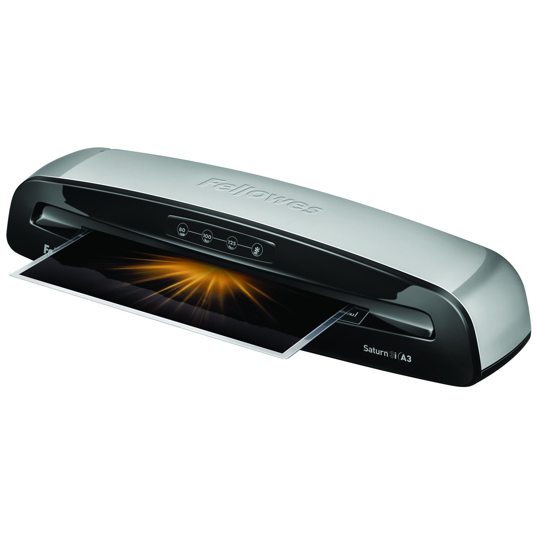 Fellowes Saturn Laminiergerät A3 – 2 Rollen, 160–250 µm, Automatische Abschaltung, Aufheizzeit 1 Min., Weiss/Grau