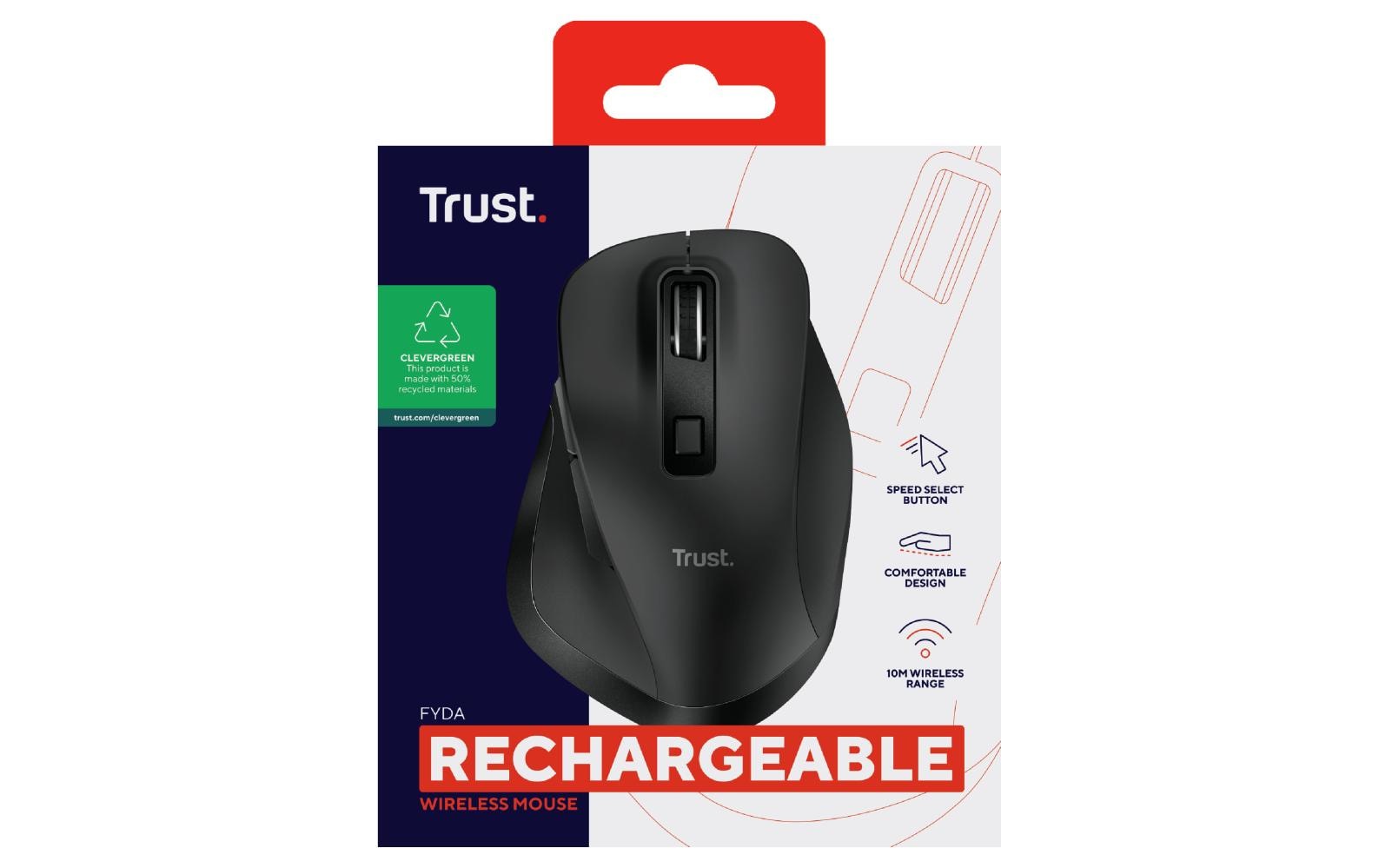 Trust Fyda Eco – Maus – Kabellos (2,4 GHz), 2400 DPI, rechts, Schwarz