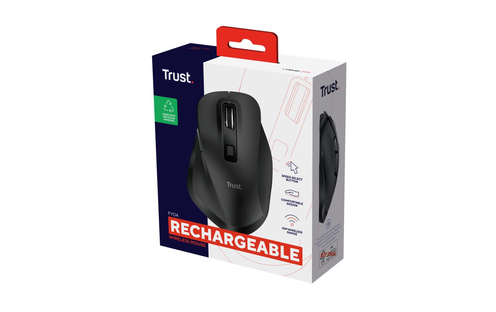 Trust Fyda Eco – Maus – Kabellos (2,4 GHz), 2400 DPI, rechts, Schwarz