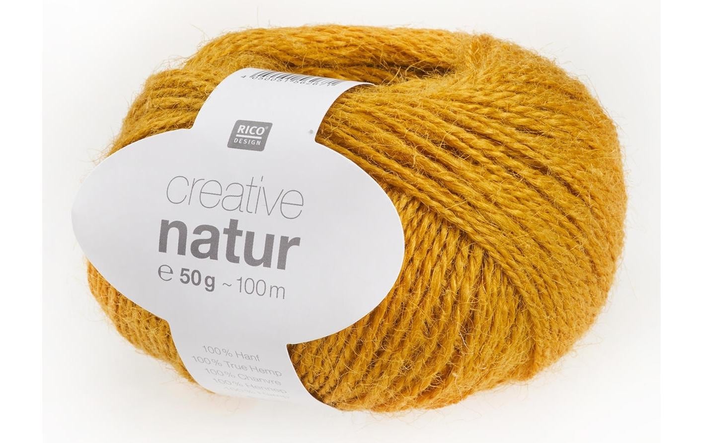 Rico Design Creative Natur Garn Senfgelb – 50 g, 100 m, Nadel 3,5 mm, 100% Hanf, 1 Stk.