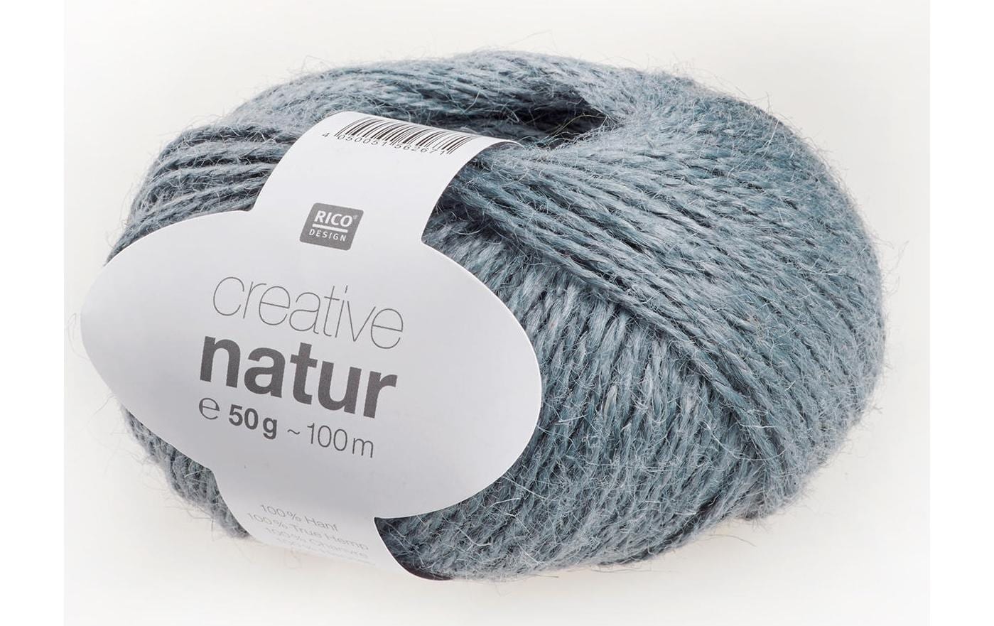 Rico Design Creative Natur Garn Blaugrau – 50 g, 100 m, Nadel 3,5 mm, 100% Hanf