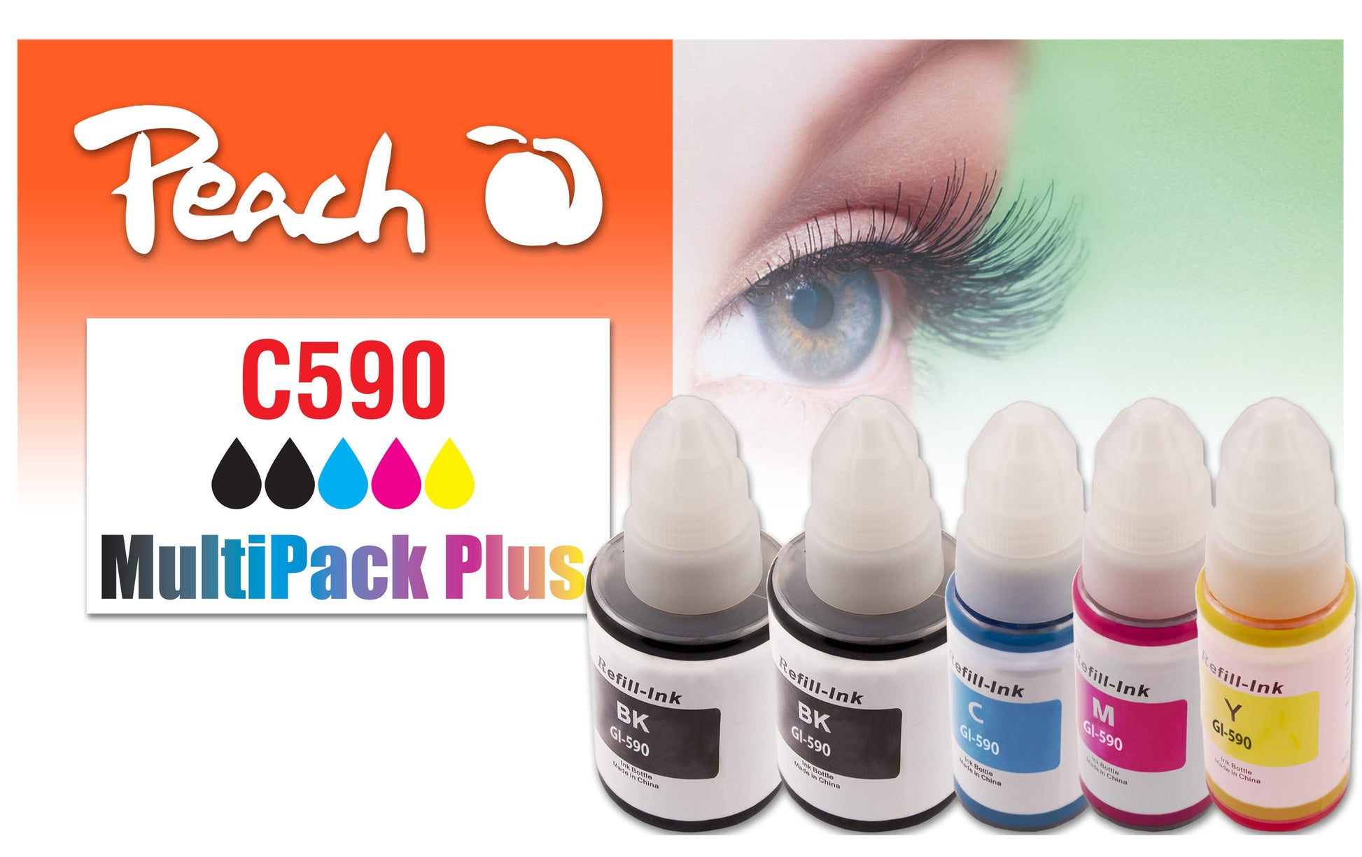 Peach Tintenpatronen-Multipack GI-590, CMYK, 2×135 ml + 3×70 ml, kompatibel – für Canon Pixma G1500 und andere