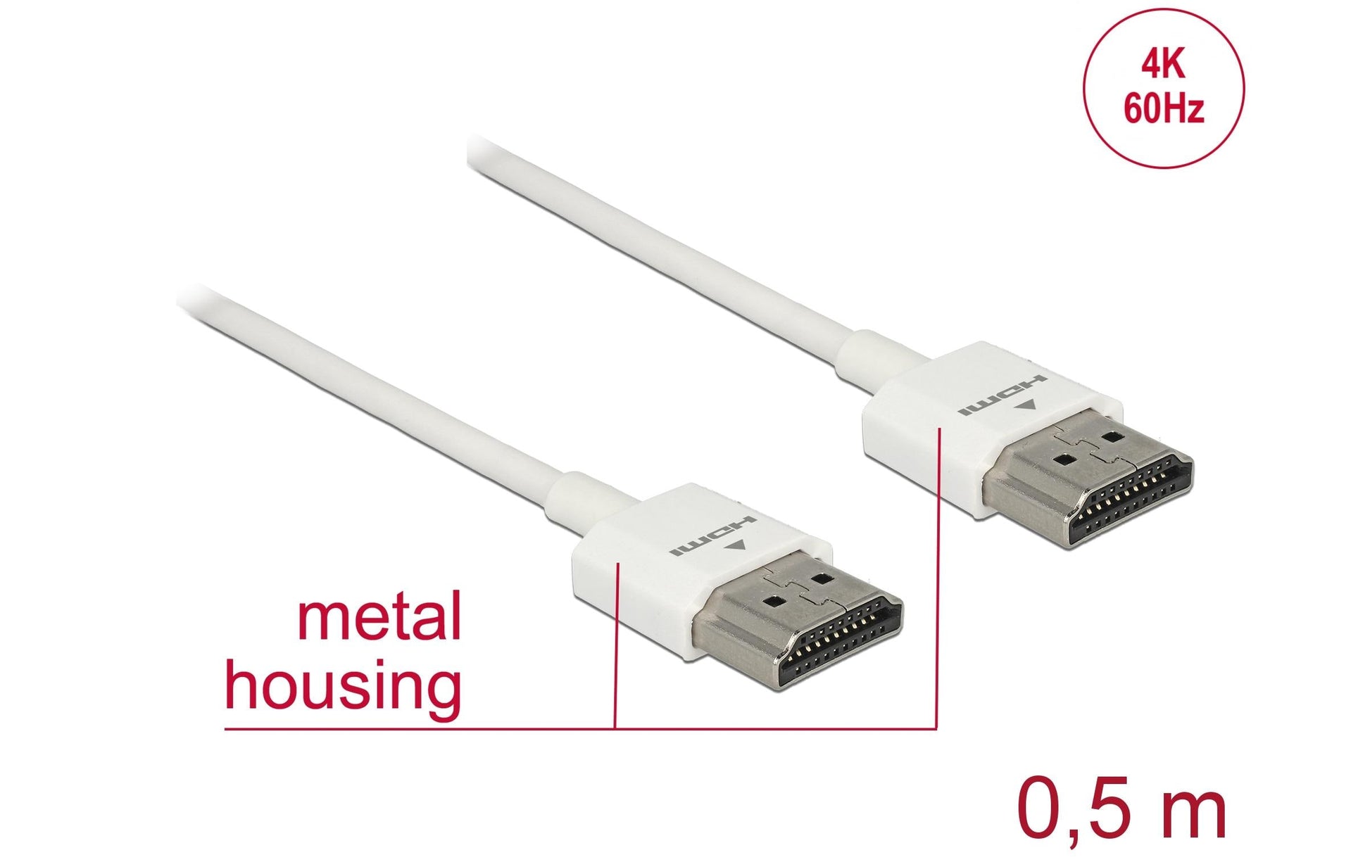 DeLOCK HDMI Kabel HDMI 2.0 4K 60 Hz – 0,5 m – ARC, Ethernet – Weiss