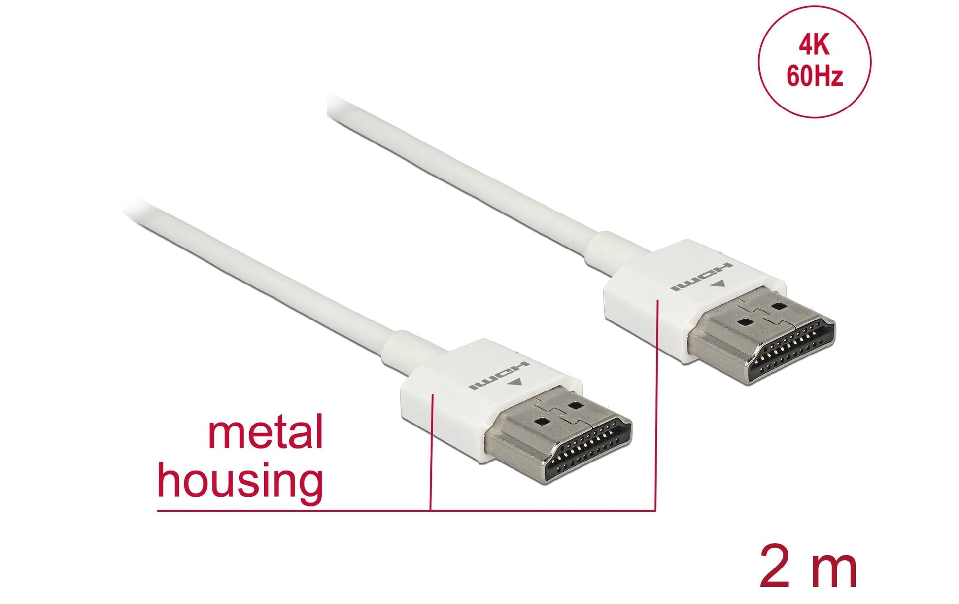 DeLOCK HDMI Kabel HDMI 2.0 4K 60 Hz – 2 m – ARC, Ethernet – Weiss