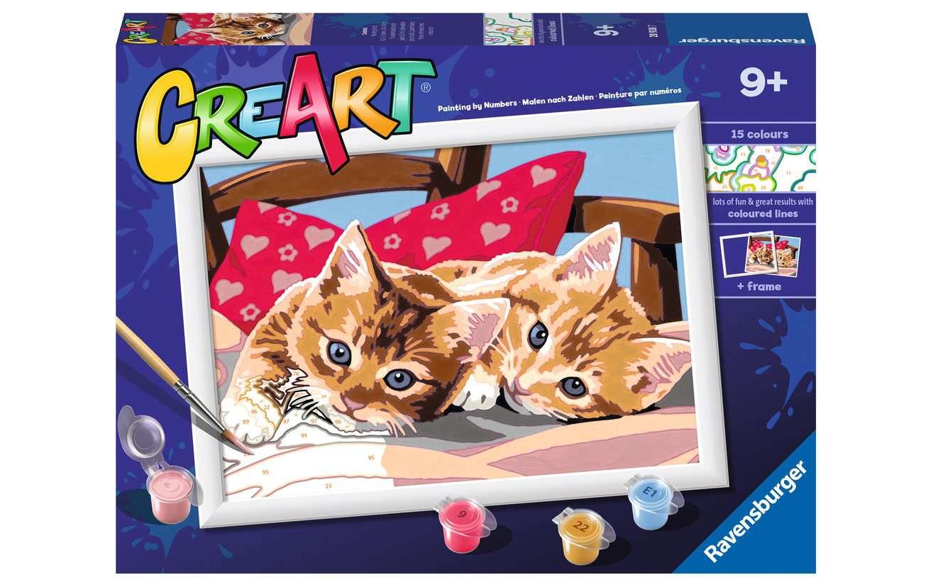 Ravensburger CreArt – Malen-nach-Zahlen-Set – Zwei Kuschelkatzen – 15 Farben (Acrylfarbe) – ab 9 Jahren