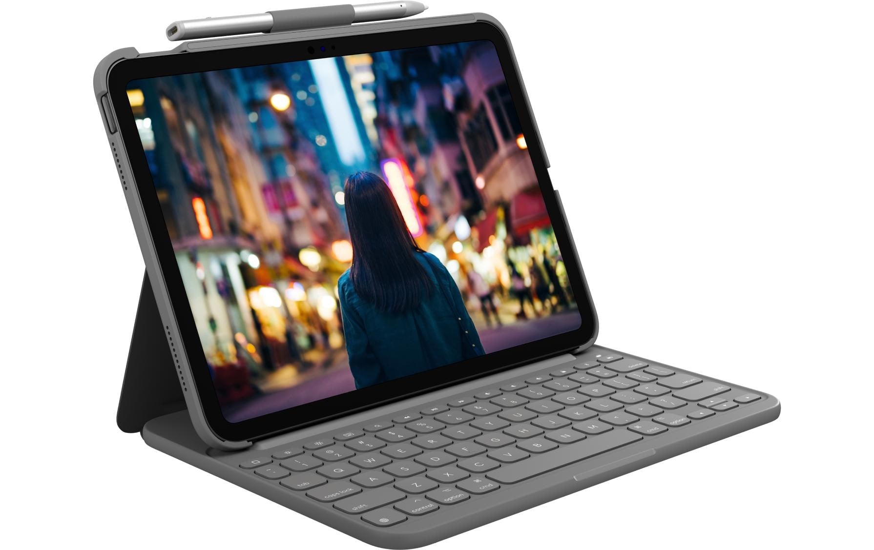 Logitech Slim Folio – Tastatur, CH-Layout (DE-CH), Grau – für iPad (10. Generation)