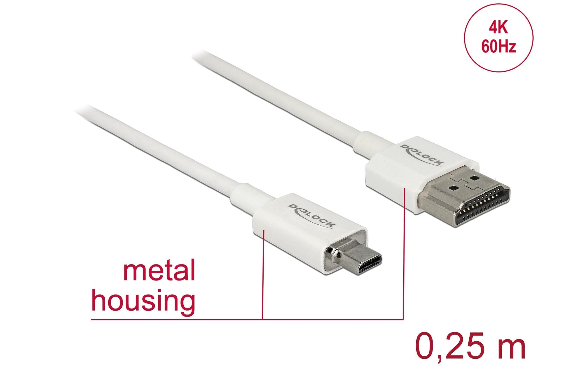 DeLOCK HDMI-Kabel, HDMI/Micro HDMI, Weiss