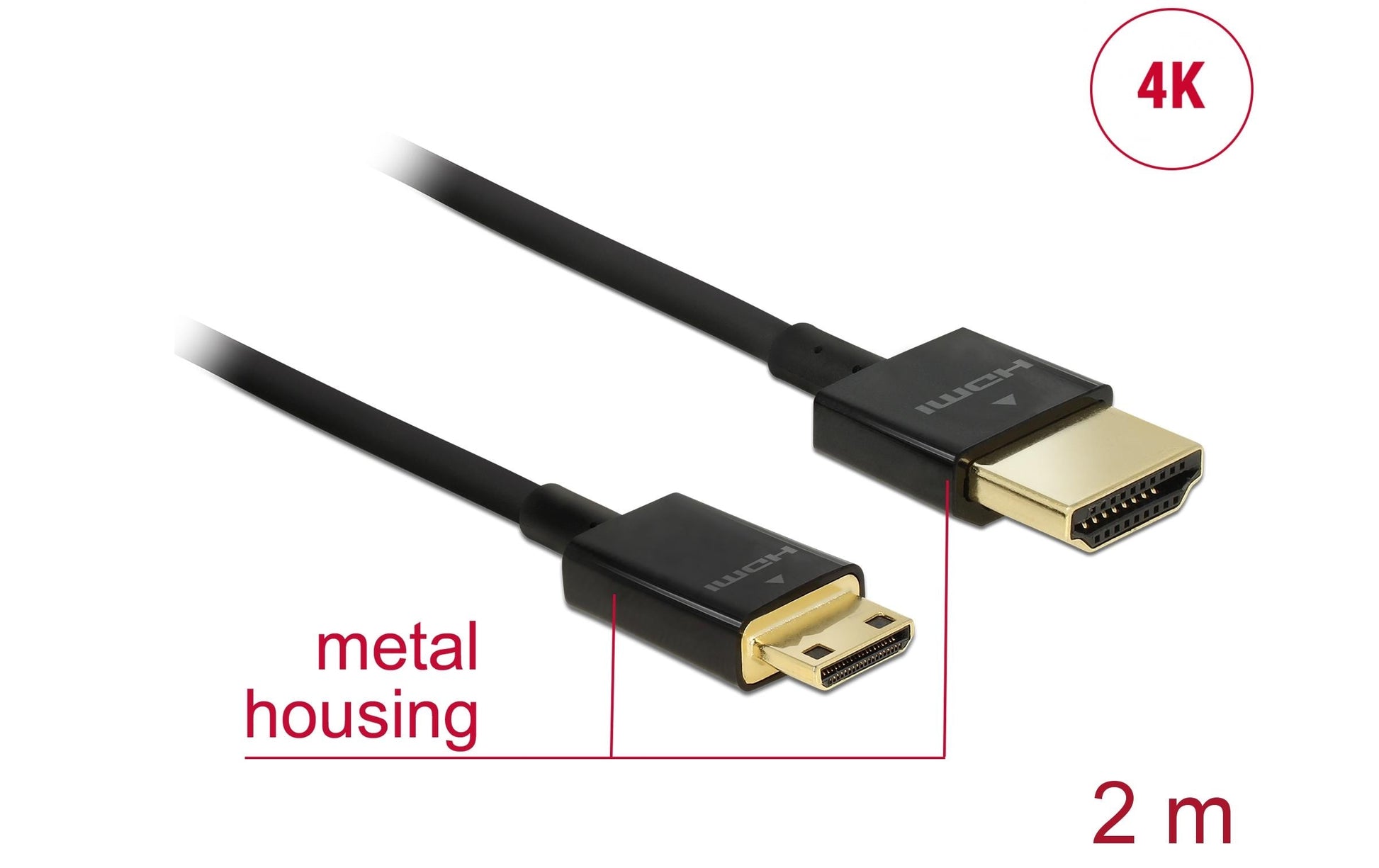 DeLOCK Mini-HDMI auf HDMI Kabel HDMI 2.0 – 4K 60 Hz – 2 m – Ethernet