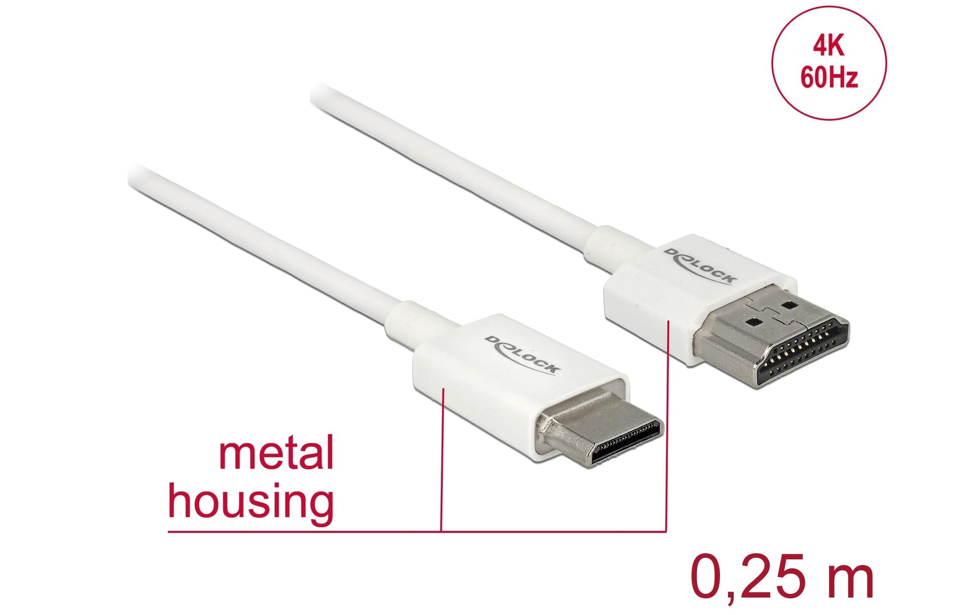 DeLOCK Mini-HDMI auf HDMI Kabel – 4K 60 Hz – 0,25 m – ARC, Ethernet – Weiss
