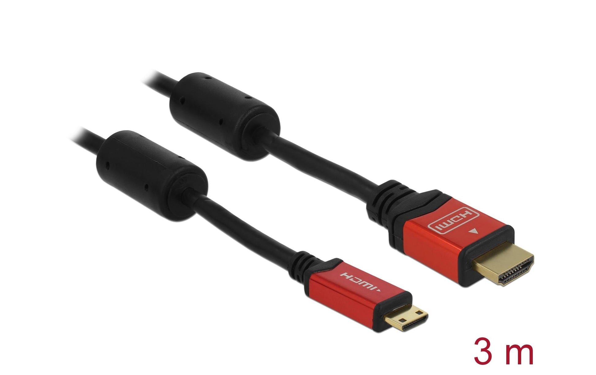 DeLOCK Mini-HDMI auf HDMI Kabel 4K – 3 m – Rot