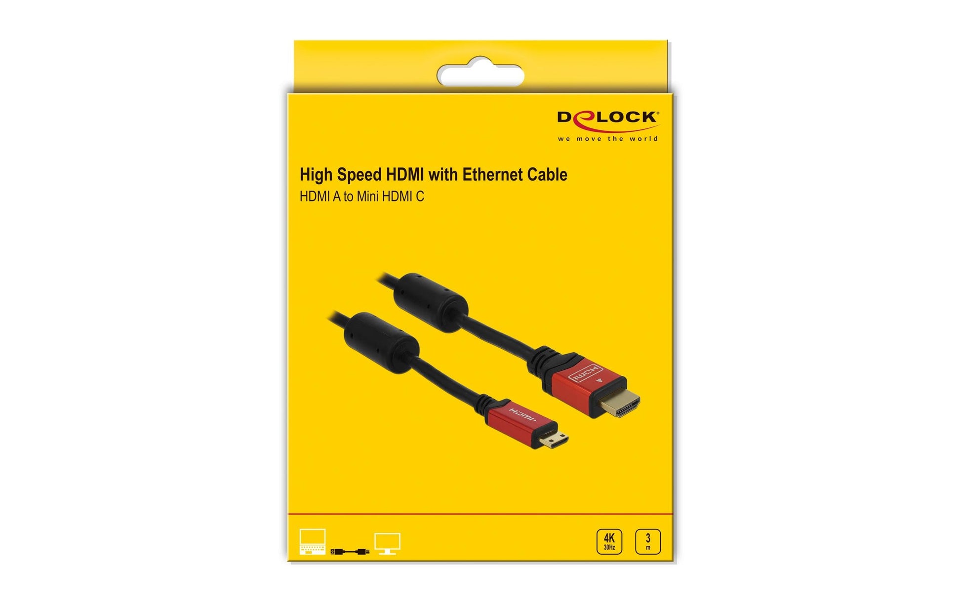 DeLOCK Mini-HDMI auf HDMI Kabel 4K – 3 m – Rot