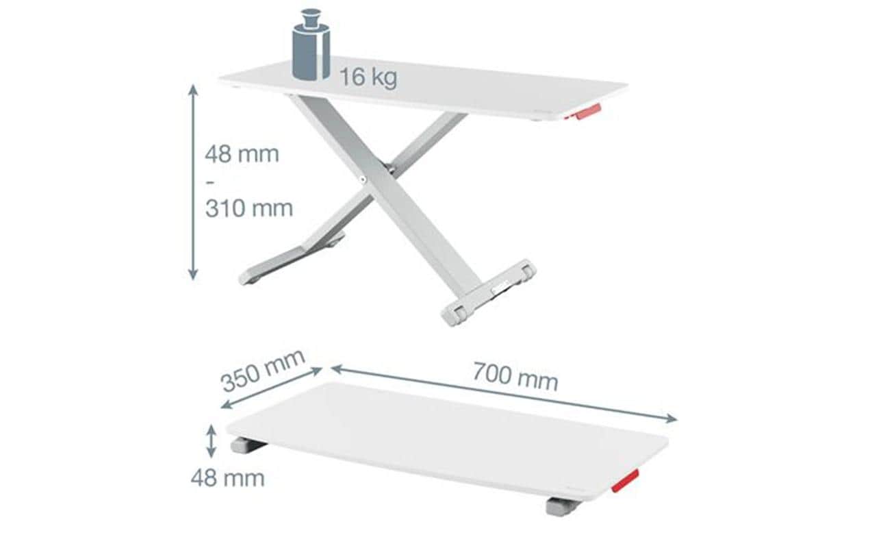 Leitz Stehtisch – 35 × 70 × 4,8–31 cm – Grau – Höhenverstellbar