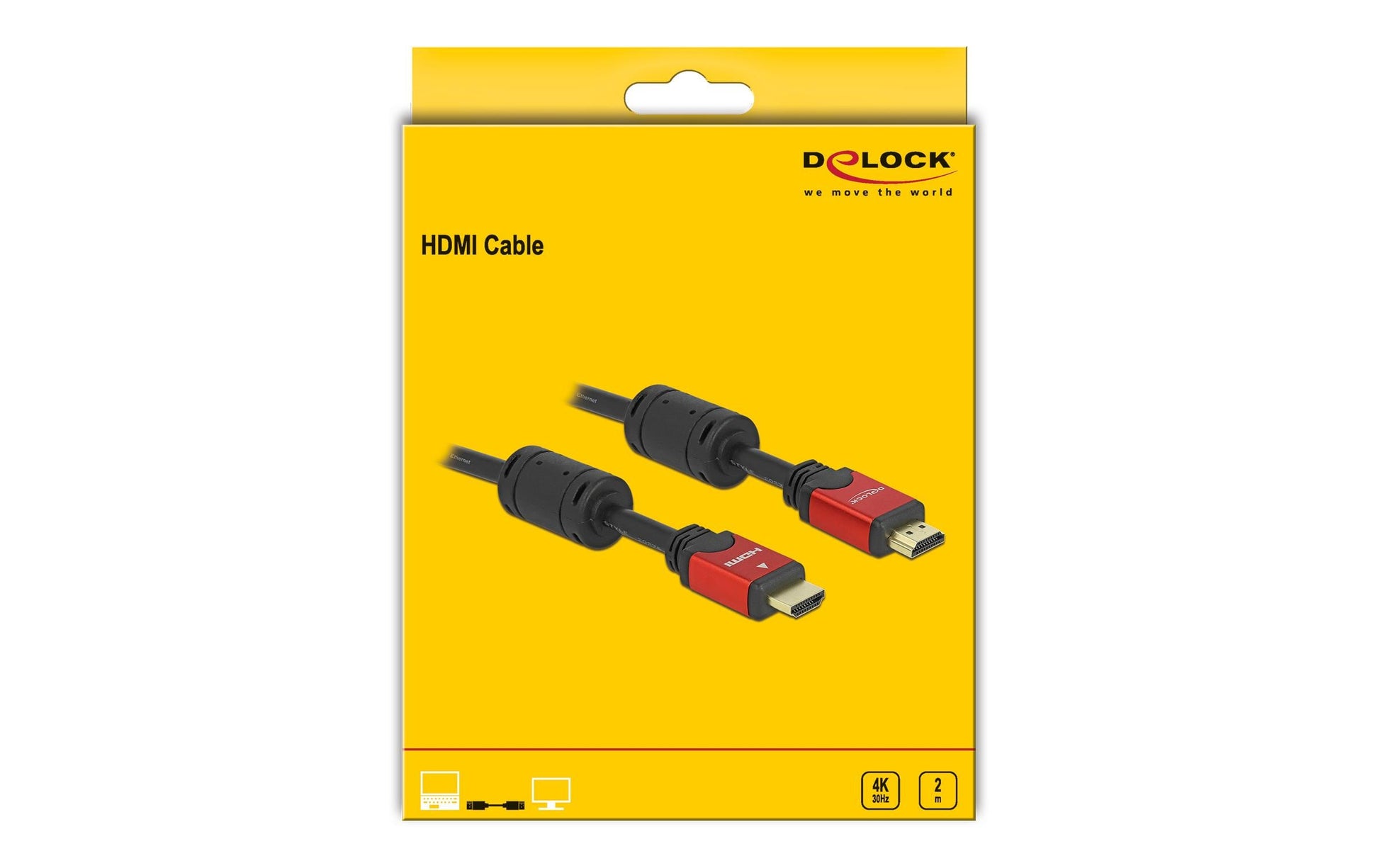 DeLOCK HDMI Kabel (A–A, M–M) HDMI 1.3 4K 30 Hz – 2 m – Rot