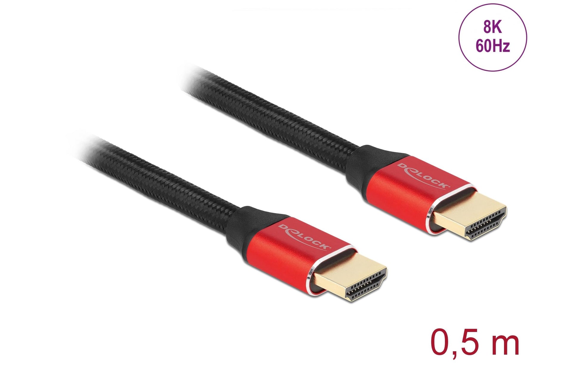 DeLOCK HDMI Kabel HDMI 2.1 8K 60 Hz – 0,5 m – HDR, ARC – Rot